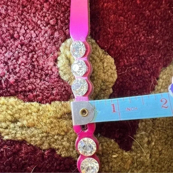 Teen Girl Rhinestone Belt Fuchsia Leather Chainlink Extension Silver Tone Belt - Picture 11 of 12